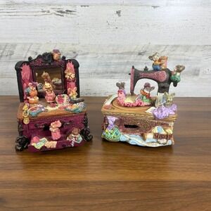 Dancing Mice Dresser and Sewing Machine‎ Resin Music Boxes by Kingsgate VINTAGE